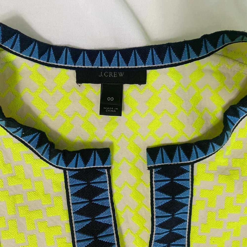 J Crew Women Preppy Coastal Shift Dress Womens 00 Yellow‎ Geometric Sleeveless - Picture 4 of 6